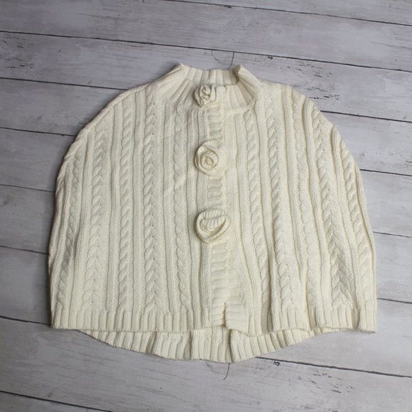 Maggie & Zoe Girl's Cable Knit Sweater Poncho Cape Size M 5 6 Ivory - Picture 3 of 7